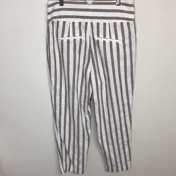 Anthropologie Oasis Striped Linen Pants Tan Cream Size 4P - Picture 6 of 10